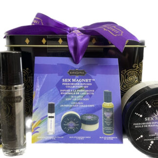 Kama Sutra Sex Magnet Pheromone BLUE LOTUS Gift Set Includes Roll On Fragrance, Massage Oil, Massage Candle