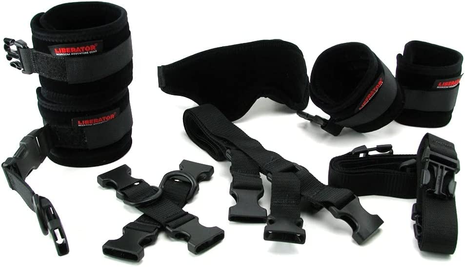 Liberator Bed Buckler Tether and Cuff Restraint Kit Black Microfiber