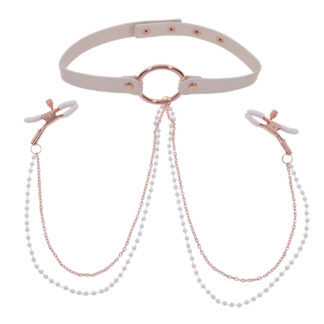 Sex & Mischief Peaches ‘n CreaMe Collar with Nipple Clamps