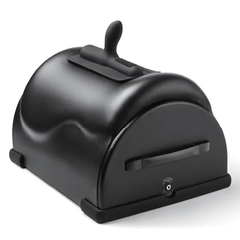 The Cowgirl Premium ride-on sex machine in black with a textured saddle top